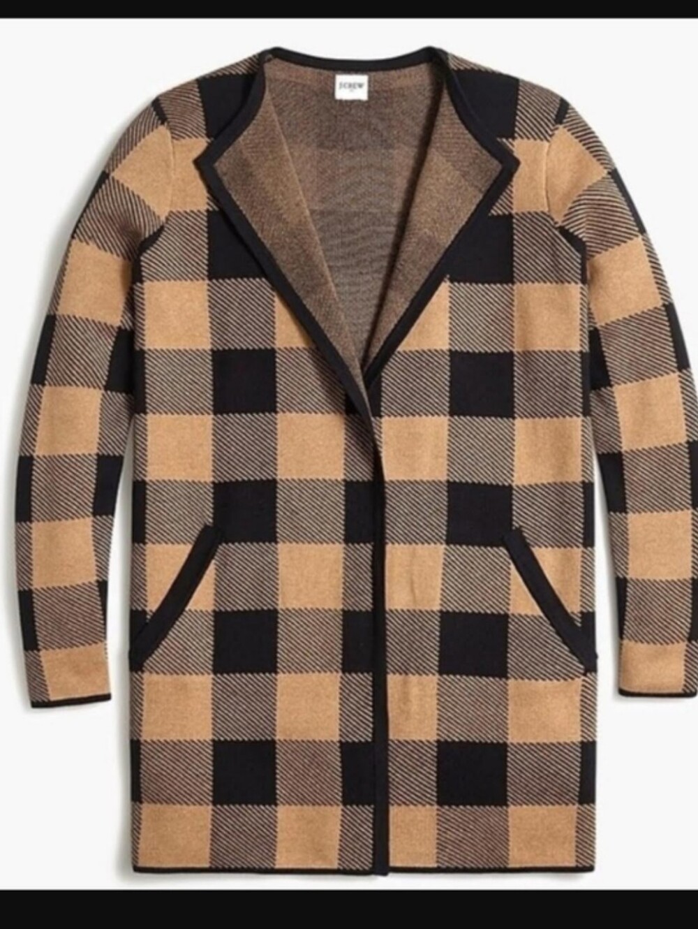 J. Crew Black and Tan Buffalo Check Cardigan Coatigan